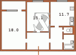 Планировка двухкомнатной квартиры тип 4 Вид дома 4 Серия АППС, АППС-134, АППС-люкс