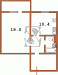 Планировка однокомнатной квартиры тип 2 Серия АППС, АППС-134, АППС-люкс  Планировки серийные - "полнометражные" панельные  (20)