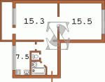Планировка двухкомнатной квартиры тип 1 Панельная хрущевка  Планировки серийные - "Хрущевки","Сталинки"  (10)