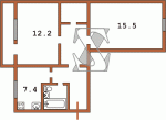 Планировка двухкомнатной квартиры тип 9 480-ая (Кирпичная хрущевка)  Планировки серийные - "Хрущевки","Сталинки"  (10)