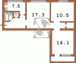 Планировка трехкомнатной квартиры тип 1 Панельная хрущевка  Планировки серийные - "Хрущевки","Сталинки"  (10)