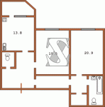 Планировка двухкомнатной квартиры Тип 14  Планировки серийные - Каркасно-монолитные  (20)