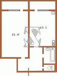 Планировка однокомнатной квартиры Тип 14  Планировки серийные - Каркасно-монолитные  (20)