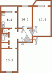 Планировка трехкомнатной квартиры тип 3 Серия КП  Планировки серийные - Кирпичные  (29)