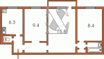Планировка трехкомнатной квартиры тип 6 Планировка однокомнатной квартиры (перепланирована) тип 3 Кирпичная девятиэтажная хрущевка