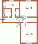 Планировка двухкомнатной квартиры тип 13 Сталинка  Планировки серийные - "Хрущевки","Сталинки"  (10)