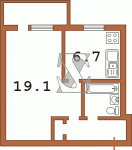 Планировка однокомнатной квартиры тип 1 438-ая (Переходная)  Планировки серийные - "Хрущевки","Сталинки"  (10)
