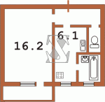 Планировка однокомнатной квартиры тип 3 438-ая (Переходная)  Планировки серийные - "Хрущевки","Сталинки"  (10)