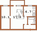 Планировка двухкомнатной квартиры тип 1 438-ая (Переходная)  Планировки серийные - "Хрущевки","Сталинки"  (10)