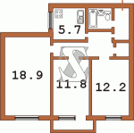Планировка трехкомнатной квартиры тип 1 438-ая (Переходная)  Планировки серийные - "Хрущевки","Сталинки"  (10)