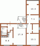 Перепланирована трехкомнатная торцевая квартира Внешний вид 464 51/52