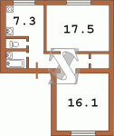 Планировка двухкомнатной квартиры тип 1 Сталинка  Планировки серийные - "Хрущевки","Сталинки"  (10)