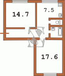 Планировка двухкомнатной квартиры тип 2 Сталинка  Планировки серийные - "Хрущевки","Сталинки"  (10)
