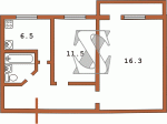 Планировка двухкомнатной квартиры тип 5 438-ая (Переходная)  Планировки серийные - "Хрущевки","Сталинки"  (10)