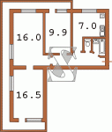Планировка трехкомнатной квартиры тип 6 чешка  Планировки серийные - "464, чешки"  (10)