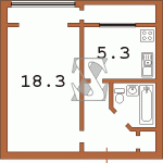 Планировка однокомнатной квартиры - тип 1 Тыльная сторона дома чешка с эркером 12У