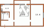 Планировка двухкомнатной квартиры тип 13 (торцевая в противоположную сторону от подъезда) Планировка однокомнатной квартиры (перепланирована) тип 3 Кирпичная девятиэтажная хрущевка