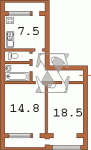 Планировка двухкомнатной квартиры тип 4 чешка с эркером 12У  Планировки серийные - "464, чешки"  (10)