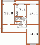 Планировка трехкомнатной квартиры тип 3 чешка с эркером 12У  Планировки серийные - "464, чешки"  (10)