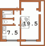 Планировка однокомнатной квартиры тип 1 чешка с эркером 11У  Планировки серийные - "464, чешки"  (10)