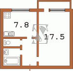 Планировка однокомнатной квартиры тип 2 чешка с эркером 11У  Планировки серийные - "464, чешки"  (10)