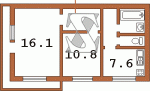 Планировка двухкомнатной квартиры тип 3 чешка с эркером 11У  Планировки серийные - "464, чешки"  (10)