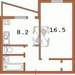Планировка однокомнатной квартиры тип 1 Планировка однокомнатной квартиры тип 1 Серия БПС-6