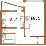 Планировка однокомнатной квартиры тип 2 Серия БПС-6  Планировки серийные - "полнометражные" панельные  (20)