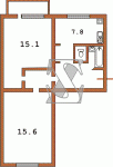 Планировка двухкомнатной квартиры тип 1 (перепланирована) Панельная хрущевка  Планировки серийные - "Хрущевки","Сталинки"  (10)