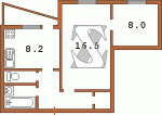 Планировка двухкомнатной квартиры тип 1 Одноподъездный дом Серия БПС-6