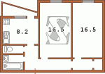 Планировка двухкомнатной квартиры тип 2 Дом с торцевым окном Серия БПС-6