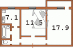 Планировка двухкомнатной квартиры Серия 134  Планировки серийные - "полнометражные" панельные  (20)