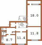 Планировка трехкомнатной квартиры тип 2 Серия 134  Планировки серийные - "полнометражные" панельные  (20)