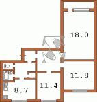 Планировка трехкомнатной квартиры тип 3 Серия 134  Планировки серийные - "полнометражные" панельные  (20)