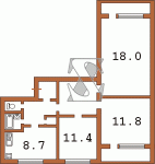 Планировка трехкомнатной квартиры  тип 1 Дом с двенадцатиэтажной вставкой Серия 134Ш