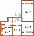 Планировка трехкомнатной квартиры тип 3 Вид дома 2 Серия 134Ш