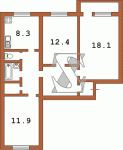 Планировка трехкомнатной квартиры тип 1 Вид дома 3 Серия КП