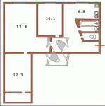Планировка трехкомнатной квартиры Тип 5 480-ая (Кирпичная хрущевка)  Планировки серийные - "Хрущевки","Сталинки"  (10)
