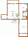 Планировка двухкомнатной квартиры (в торце лестничной клетки) Вид дома 4 Кирпичная девятиэтажная хрущевка