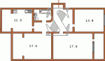 Планировка трехкомнатной квартиры (перепланирована) Вид одноподъездного дома - 2 Серия Т-4, Т-6