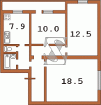 Планировка трехкомнатной квартиры тип 2 Серия КП  Планировки серийные - Кирпичные  (29)