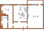 Планировка двухкомнатной квартиры (перепланирована - совмещен санузел и внесен стакан санузла) Блок из трехкомнатной и двухкомнатной Серия 134