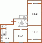 Планировка трехкомнатной квартиры тип 5 в 12 этажной угловой вставке Планировка трехкомнатной квартиры тип 4 в 12 этажной угловой вставке Серия 134Ш