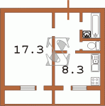 Планировка однокомнатной квартиры  тип 1 Серия КТ, КТ-12, КТ-16;  Планировки серийные - "полнометражные" панельные  (20)