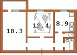 Планировка двухкомнатной квартиры тип 2 Вид дома поворотный Серия КТ, КТ-12, КТ-16;