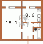 Планировка однокомнатной квартиры Серия Т-4, Т-6  Планировки серийные - "полнометражные" панельные  (20)