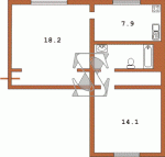Планировка двухкомнатной квартиры тип 14 - перепланирована Сталинка  Планировки серийные - "Хрущевки","Сталинки"  (10)