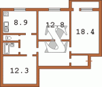 Планировка трехкомнатной квартиры тип 1 Вид дома 2 Серия АППС, АППС-134, АППС-люкс