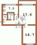 Планировка двухкомнатной квартиры тип 2 Планировка однокомнатной квартиры (торцевая, перепланирована) Кирпичная девятиэтажная хрущевка
