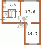 Планировка двухкомнатной квартиры тип 3 Планировка двухкомнатной квартиры тип 13 (торцевая в противоположную сторону от подъезда) Кирпичная девятиэтажная хрущевка